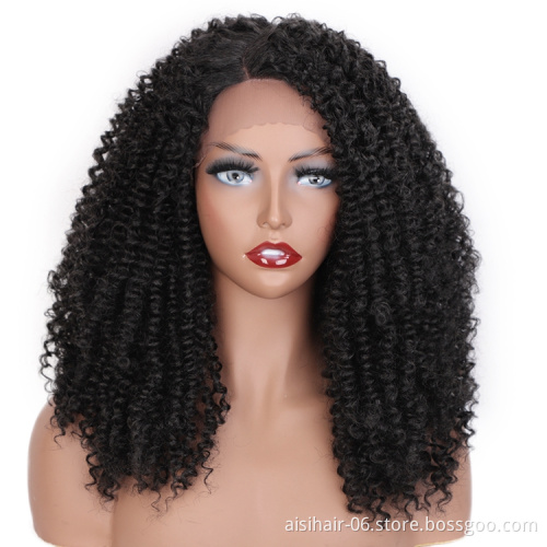 Aisi Hair Cheap Wholesale Shoulder Length Fluffy Black Kinky Curly Side Part Synthetic Hair For Black Women Lace Front Wig